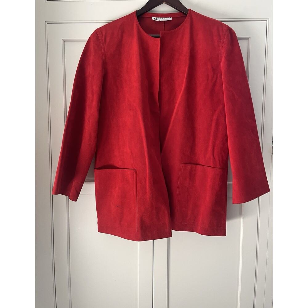 Blassport Women’s Vintage Red Ultra Suede jacket blazer Size 14 open front
